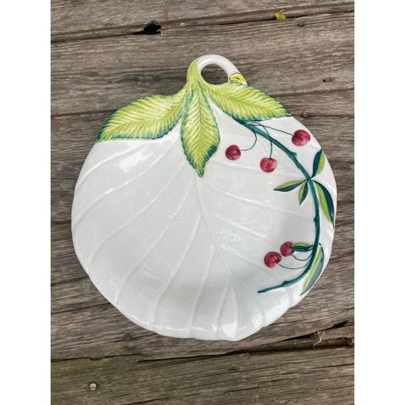 Vintage Italy Ceramic Serving Plate Leaf Shape & Cherries - Picture 12 of 12